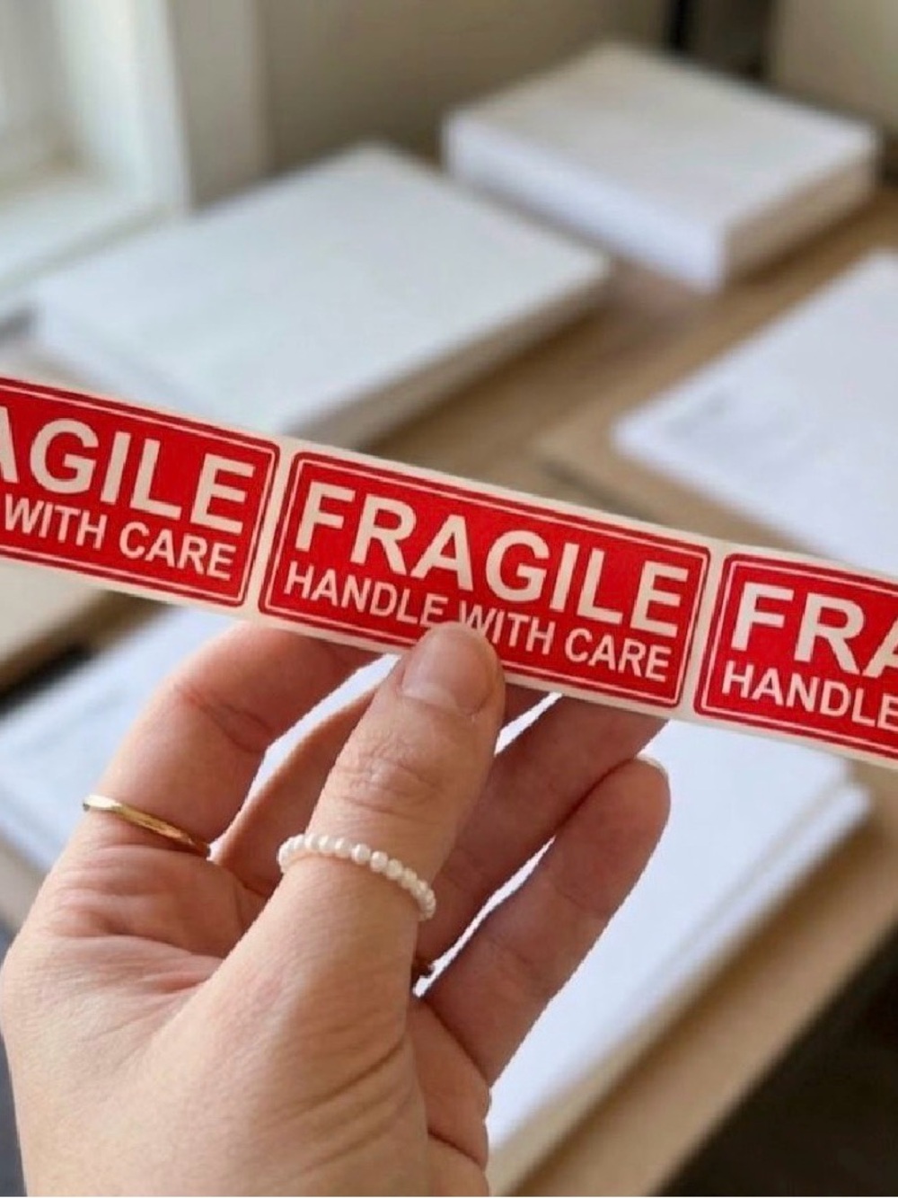 100 Fragile Handle With Care Red Sticker Labels - Pack